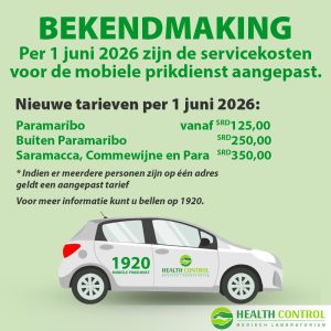 BEKENDMAKING: aangepaste servicekosten mobiele prikdienst