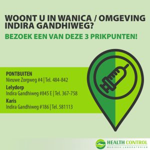 Woont u in Wanica/omgeving Indira Gandhiweg?  Bezoek een van deze 3 prikpunten!